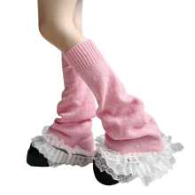 Aesthetic Layered Ruffled Lace Trim Leg Warmer for Women-Pink