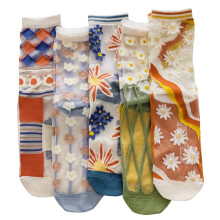 Women's Sheer Socks Transparent Mesh Lace Elastic Jacquard
