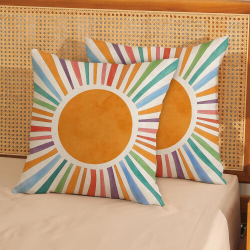 Fodere per cuscini a righe in stile boho, in lino, 45x45 cm, set da 2 1