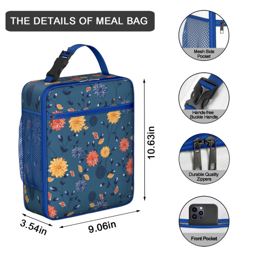 Bento Box τσάντα φαγητού με λουλούδια, θερμομονωτική, φορητή 1