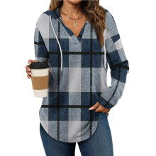Womens Tops Hoodies for Women Pullover Oversized Sweatshirts Long SLeeve Shirts Loose Fit Checkered M