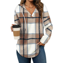 Womens Tops Hoodies for Women Pullover Oversized Sweatshirts Long SLeeve Shirts Loose Fit Brown Checkered S