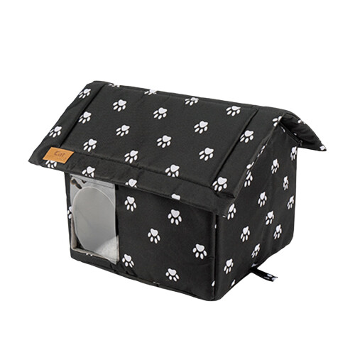 Πτυσσόμενο αδιάβροχο σπιτάκι γάτας εξωτερικού χώρου χειμερινό καταφύγιο μαύρο