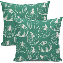 Housses de coussin automnales en lin, motif citrouille turquoise, 45 x 45 cm (lot de 2)