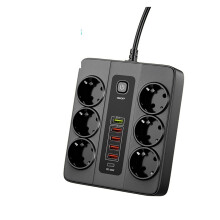 Power Strip with 6 AC Outlets and 6 USB Ports 3000W 2m