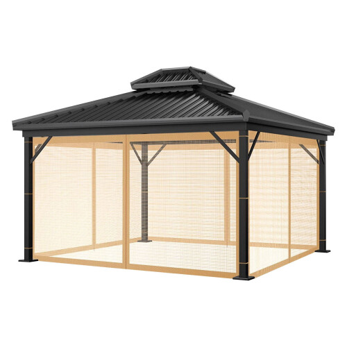 Mosquito Net Replacement for Gazebo Patio 4-Panel Brown