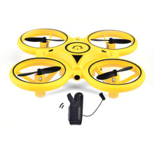 Gele handgestuurde drone met ledverlichting en gebarenbediening