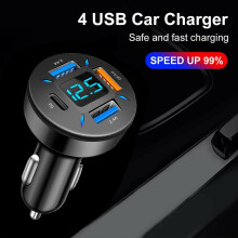 USB Car Charger with QC3.0 PD and Digital Voltmeter 12V 24V