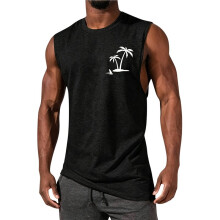 Heren Tanktops, Zomervakantie, Hawaïaanse Print, Spieropbouw, Sportschool, voor Palmbomen, Mouwloze T-Shirts Zwart S