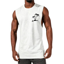 Heren Tanktops, Zomervakantie, Hawaïaanse Print, Spieropbouw, Sportschool, voor Palmbomen, Mouwloze T-Shirts Wit XL