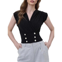 Women'S Vest Double Breasted Lapel Vest Black M