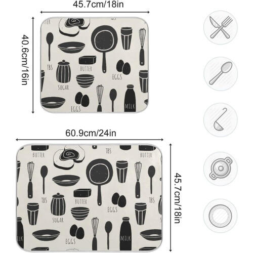 Vendbar mikrofibermåtte til opvask, sort, 18x24 tommer 1