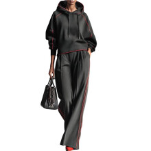 Sweat Set for Women 2 Piece Lounge Matching Set Hoodie Casual Streetwear Black L