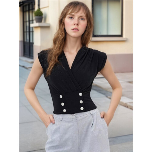 Women'S Vest Double Breasted Lapel Vest Black M 1