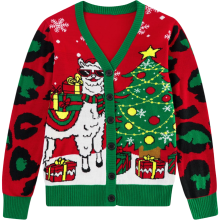 Damen-Cardigan Weihnachtspullover Knopfreihig Lustig Rot L — damen weihnachtspullover, offener cardigan