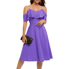 Robe de cocktail Élégante d’Été Évasée à Volants Épaules Dénudées Violet XS — robe ceremonie femme