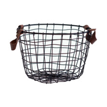 Panier à linge rond en fil de fer noir avec poignées