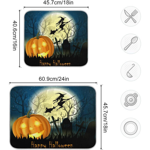 Στρώμα στεγνώματος πιάτων για το Halloween με σχέδιο κολοκύθας μάγισσας-νυχτερίδας 2