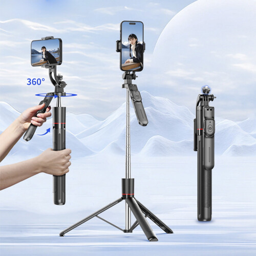 Asta per selfie Bluetooth con treppiede e rotazione a 360, telecomando wireless.
