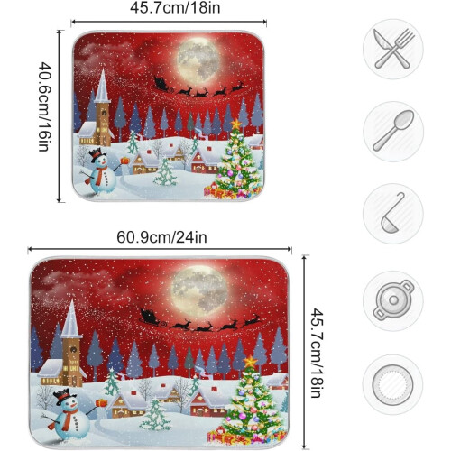 Tapete absorvente para secar louça em formato de boneco de neve e árvore de Natal, 40x45 cm (16x18 polegadas). 2