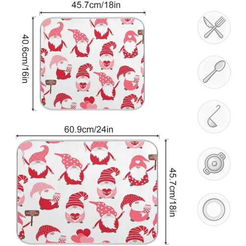 Tapete absorvente para secar louça com estampa de gnomos de São Valentim, 40x45cm (16x18 polegadas). 2