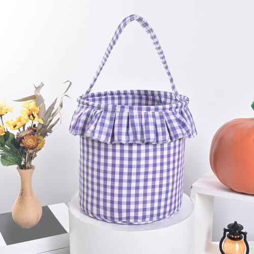 Checkered Handheld Basket with Sturdy Handle and Skirt 1