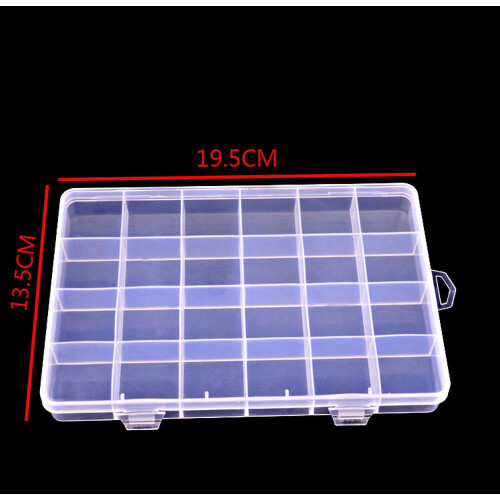 Jewelry Storage Box Clear Plastic 24 Slots with Adjustable 1