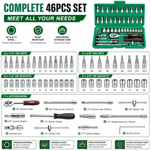 46Pcs Family Tools 1/4 Set Tool Kits for Repair Hous with Sockets Metric Hex Bit Socket Set Inch Ratchet Wrench