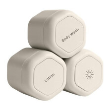 Set van 3 Navulbare Containers voor Huidverzorgingsproducten, Magnetische Reiscapsules voor Shampoo en Conditioner, Beige en Wit