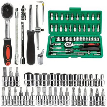46Pcs Family Tools 1/4 Set Tool Kits for Repair Hous with Sockets Metric Hex Bit Socket Set Inch Ratchet Wrench