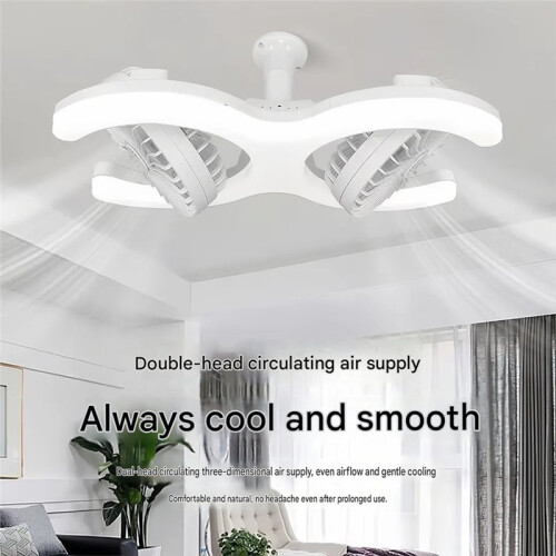 Ventilatore da Soffitto A Doppia Testa con Attacco E27 e Telecomando per Camera da Letto e Soggiorno. 2