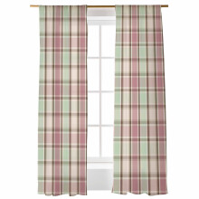 Sheer Curtains Pink Green Plaid Farm Style Voile 52x84 Inch
