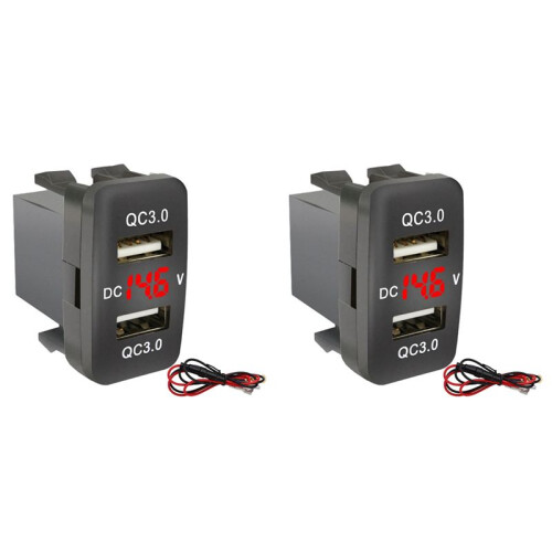 2X Car Dual USB3.0 Fast Charge con Display Voltmetro Caricabatteria da Auto Nero E Rosso per