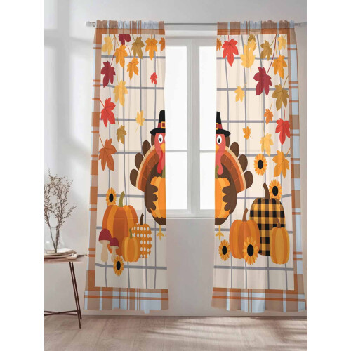 Sheer Curtains Turkey Pumpkin Fall Design 52x96 Inch 2 1
