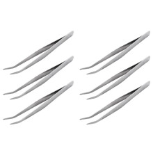 6pcs 5.9 Inch Long Silver Tone Bent Curved Tip Tweezers Forceps Plier Hand Tool