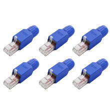 6 Stuks RJ45-Connectoren, Gereedschaploos Te Monteren, CAT6A-Veldterminatiestekker, Modulaire Stekker voor 23 Tot 26 AWG-Netwerkkabel, Blauw