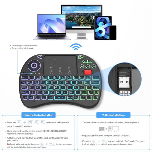 Keyboard,Upgrade 2.4G Wireless Keyboard and  with Touchapd,Handheld Remote, TV Keyboard with RGB Backlit 2