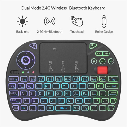 Keyboard,Upgrade 2.4G Wireless Keyboard and  with Touchapd,Handheld Remote, TV Keyboard with RGB Backlit