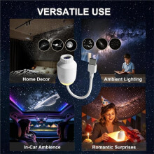 Lâmpada de Projeção de Estrelas para  HD USB 6 em 1, Luz Noturna LED Ambiente, Ajustável em 360, Projetor de Estrelas Plug &