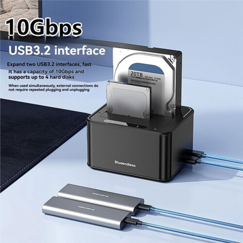 Blueendless Dual Bay 2.5/3.5 Inch SAS/ HD External Case  to USB 3.2 HDD Docking Station HDD Caddy Data Transfer EU Plug 1
