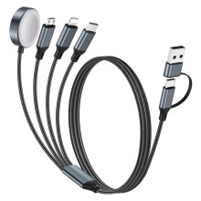 4 in 2 Multi Charging Cable with IP/IWatch/Micro USB/Type C Port, USB C/USB A Phone Charger Cord for Watch Ultra