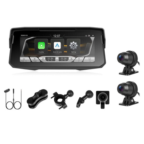 6.86 Inch Motorcycle Carplay Screen Portable Wireless Carplay Android Auto Navigation System Dual Camera Video Recording 1