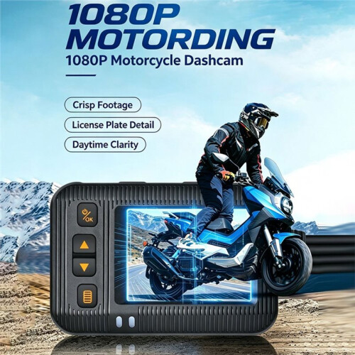 Câmera DVR para Motocicleta 1080P, Dashcam, Wi-Fi, Aplicativo Integrado, Câmera Frontal e Traseira de 2 Polegadas para Gravação de Direção em 1