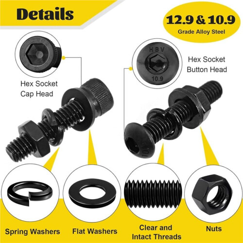 1500PCS M4 Screws with Nuts Assortment Kit, M4 Hex Socket Button & Cap  Bolts Nut and Washers Set for 3D Printer