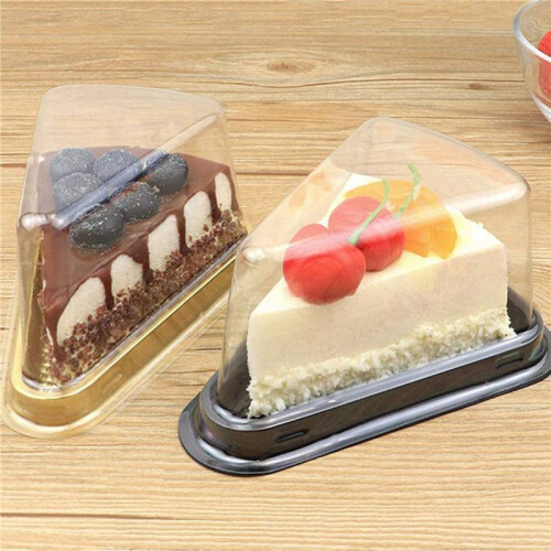 200Pcs Cake Slice Plastic Clear Cupcake Container Cheesecake Box with Blister Box with Black Bottom 2