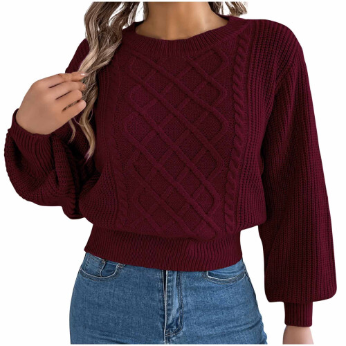 Women's Sweater Casual Cable Knit Crewneck Pullover 1