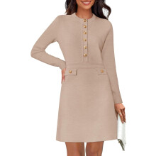 Damen-Strickkleid Mini Elegant Langer Ärmel Vintage Dunkel Apricot S — kurzes strickkleid, elfenkleid