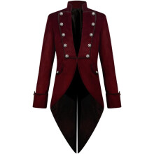 Manteau/Redingote Homme Steampunk Style Victorien Mi-Long Rouge M — veste gothique homme, costume cosplay victorien