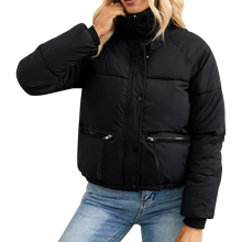 Damen-Winterjacke Steppjacke Kurz Warm Modisch Elegant Schwarz XXL — damen winterjacke, damen pufferjacke