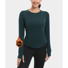 T-shirt Thermoactif Femme à Manches Longues Ouvertures pour le Pouce Vert M — sous couche ski, vetement sport hiver